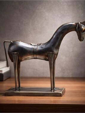 Pier 1 Welded Metal Horse Sculpture in a Brutalist or Folk Art Style